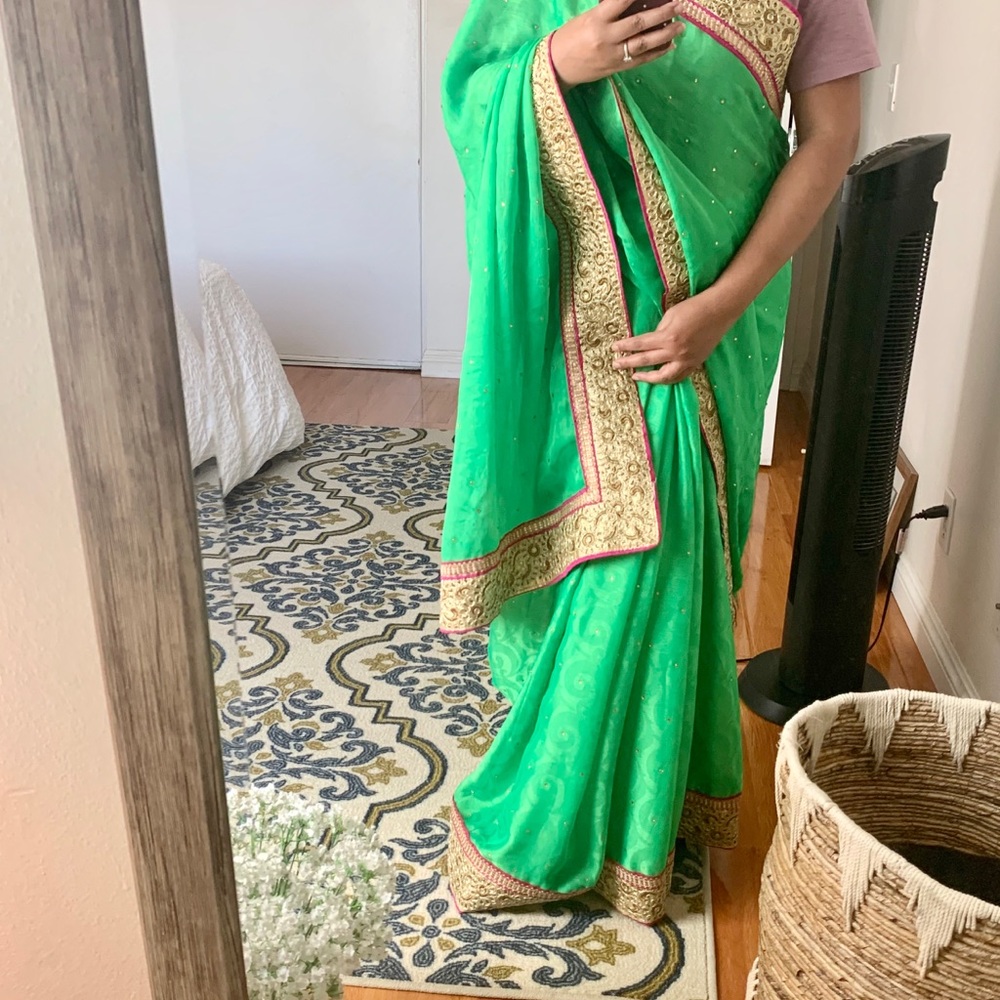 Brand new chiffon saree custom made blouse party wedding indian pakistanibangali